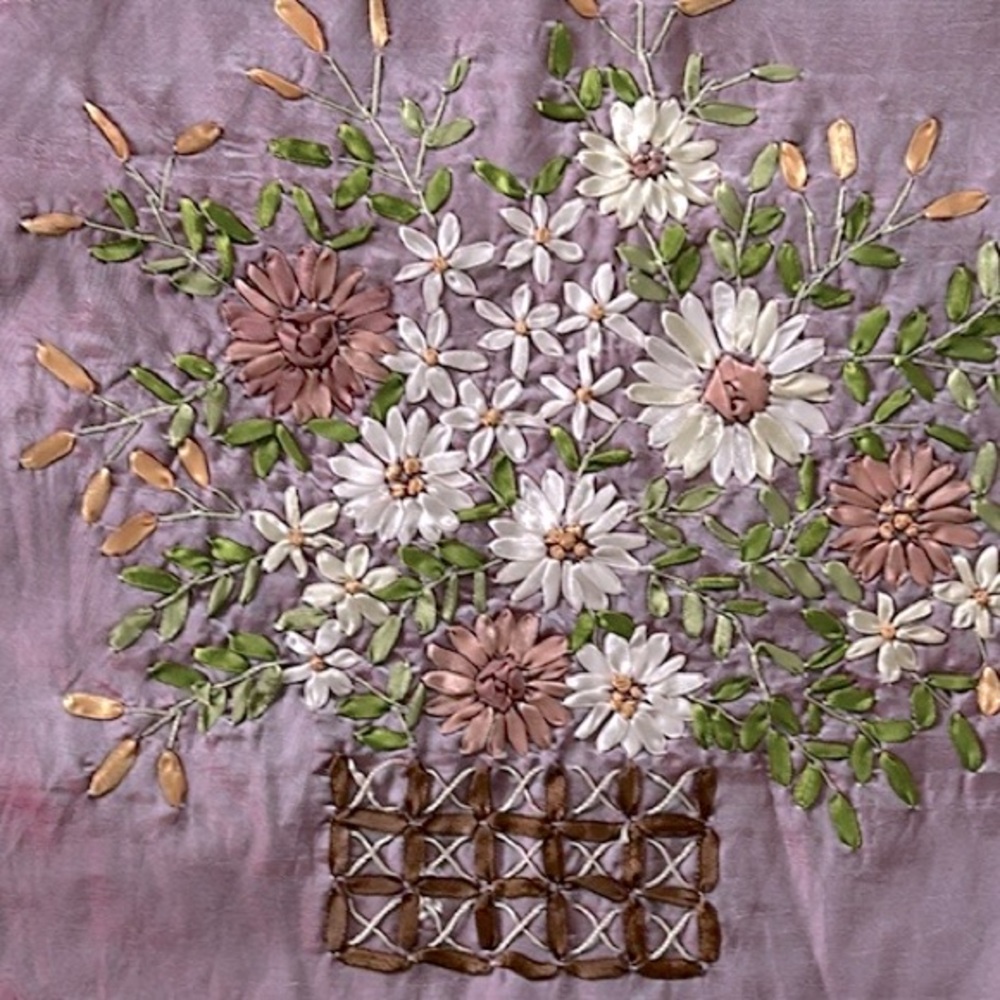 Silk Embroidered Floral Purple Cushion Cover - Picture 3 of 6